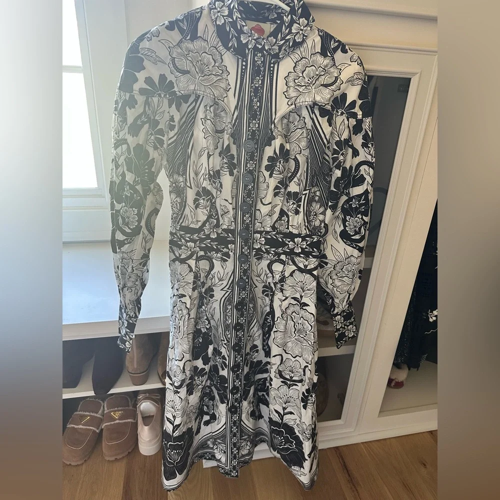 Farm Rio Flower Leopards Collared Midi Dress - NWT - Picture 4 of 7